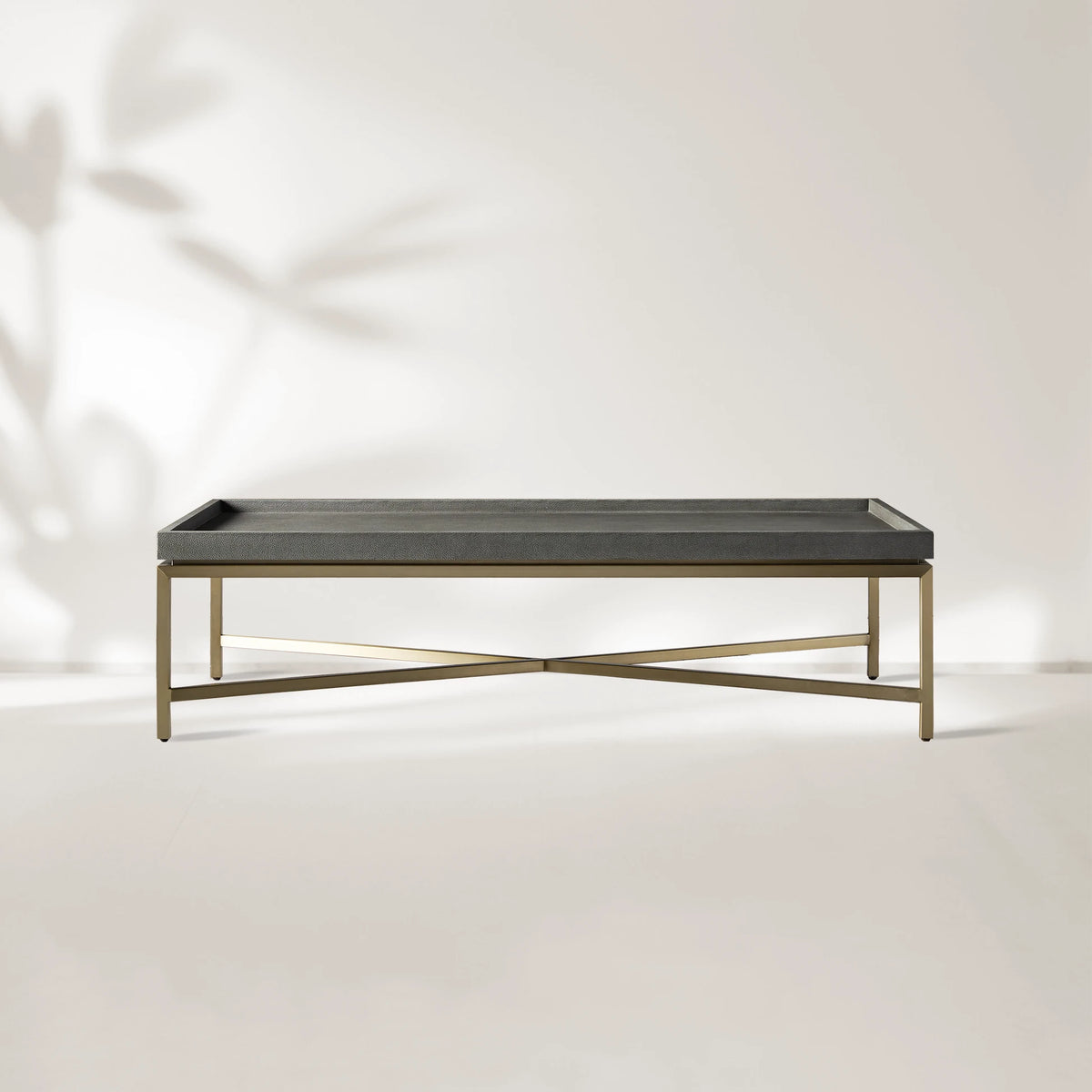 Malone Coffee Table Modern Steel Base With Embossed Leather Shagreen Top