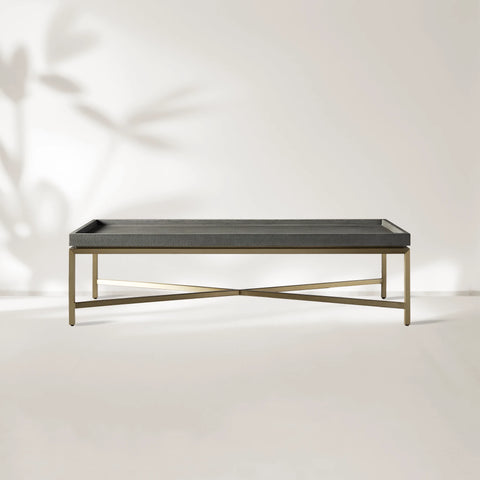 Malone Coffee Table Modern Steel Base With Embossed Leather Shagreen Top