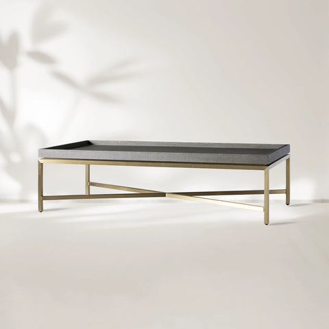 Malone Coffee Table Modern Steel Base With Embossed Leather Shagreen Top