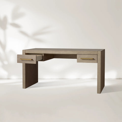 Bodhi Writing Desk Handcrafted From Solid White Oak With Brass Drawer Pulls