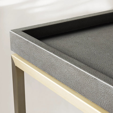 Malone Coffee Table Modern Steel Base With Embossed Leather Shagreen Top