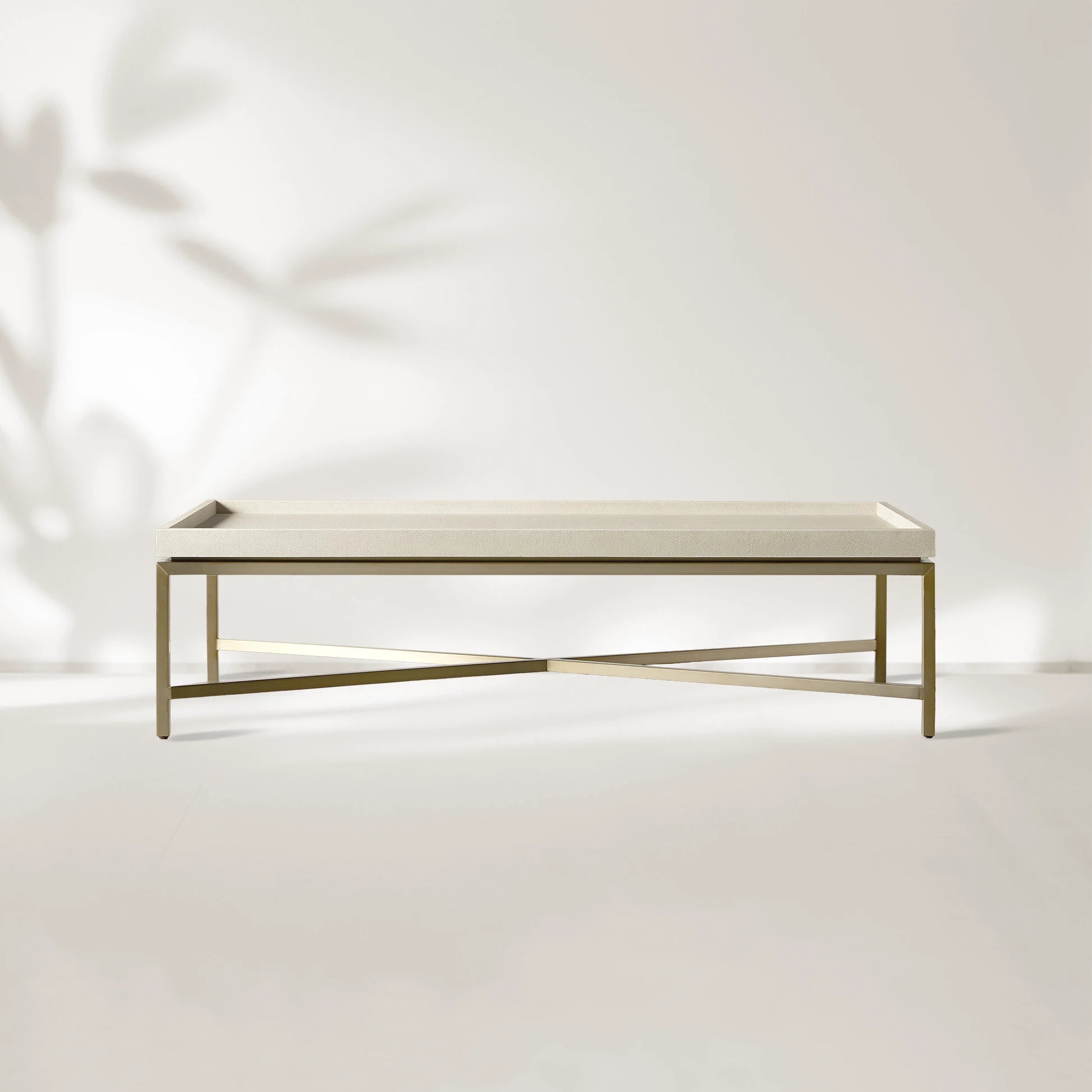 Malone Coffee Table Modern Steel Base With Embossed Leather Shagreen Top