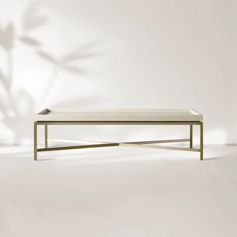 Malone Coffee Table Modern Steel Base With Embossed Leather Shagreen Top