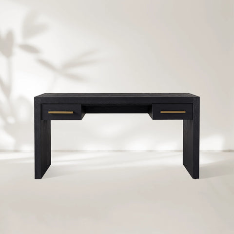 Bodhi Writing Desk Handcrafted From Solid White Oak With Brass Drawer Pulls