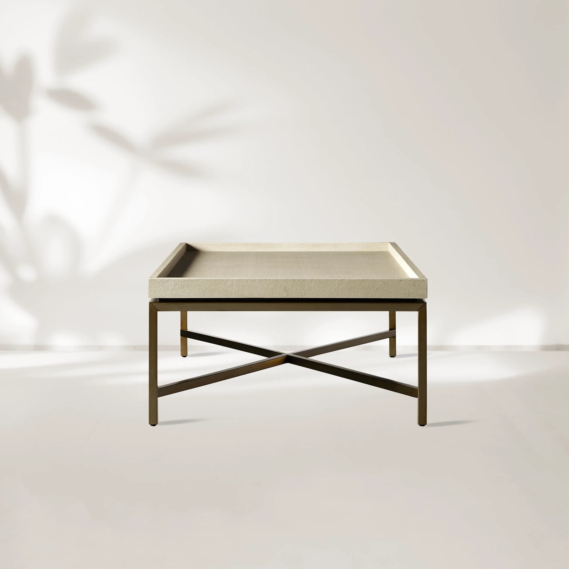 Malone Coffee Table Modern Steel Base With Embossed Leather Shagreen Top