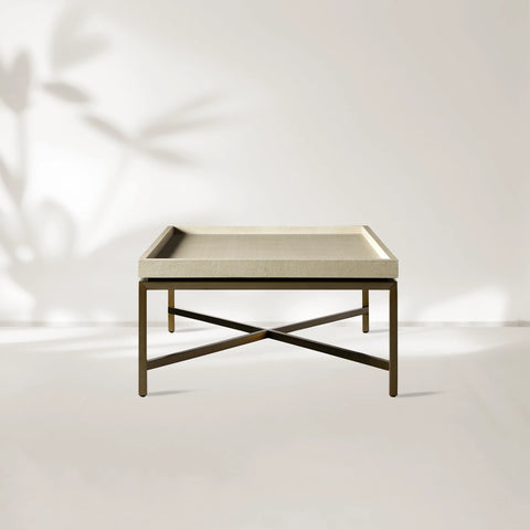 Malone Coffee Table Modern Steel Base With Embossed Leather Shagreen Top