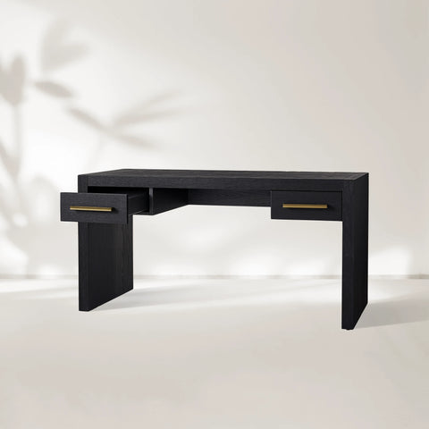Bodhi Writing Desk Handcrafted From Solid White Oak With Brass Drawer Pulls