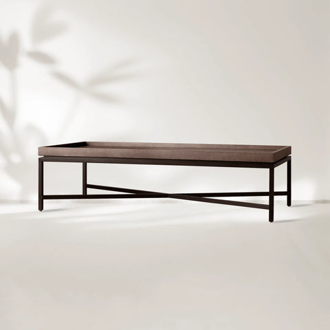 Malone Coffee Table Modern Steel Base With Embossed Leather Shagreen Top