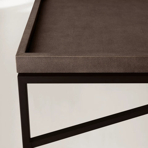 Malone Coffee Table Modern Steel Base With Embossed Leather Shagreen Top