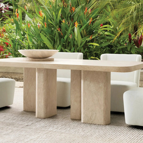 Cruz Outdoor Rectangular Marble Stone Dining Table