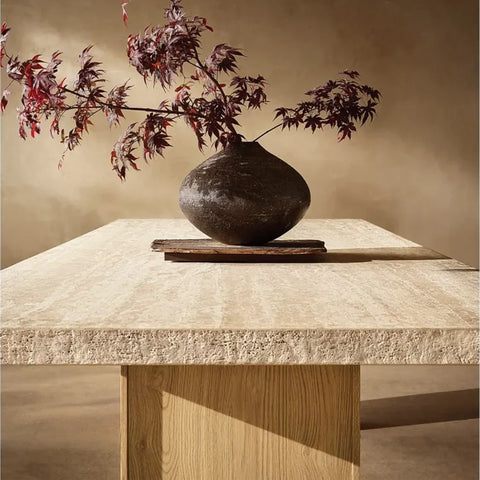 Lumi Japanese Rectangular Dining Table Turkish Travertine