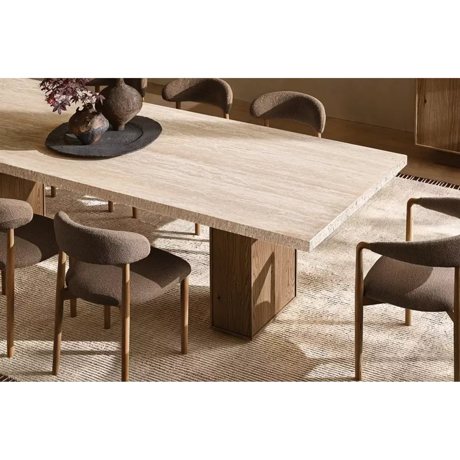 Lumi Japanese Rectangular Dining Table Turkish Travertine