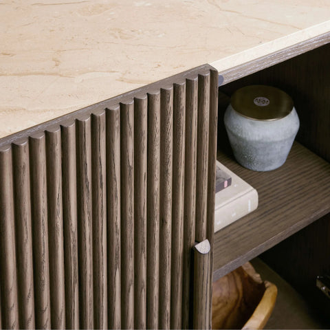 Astor Marble Top Sideboard Buffet Table Wood Living Room Entryways Cabinet Reeded Detailing