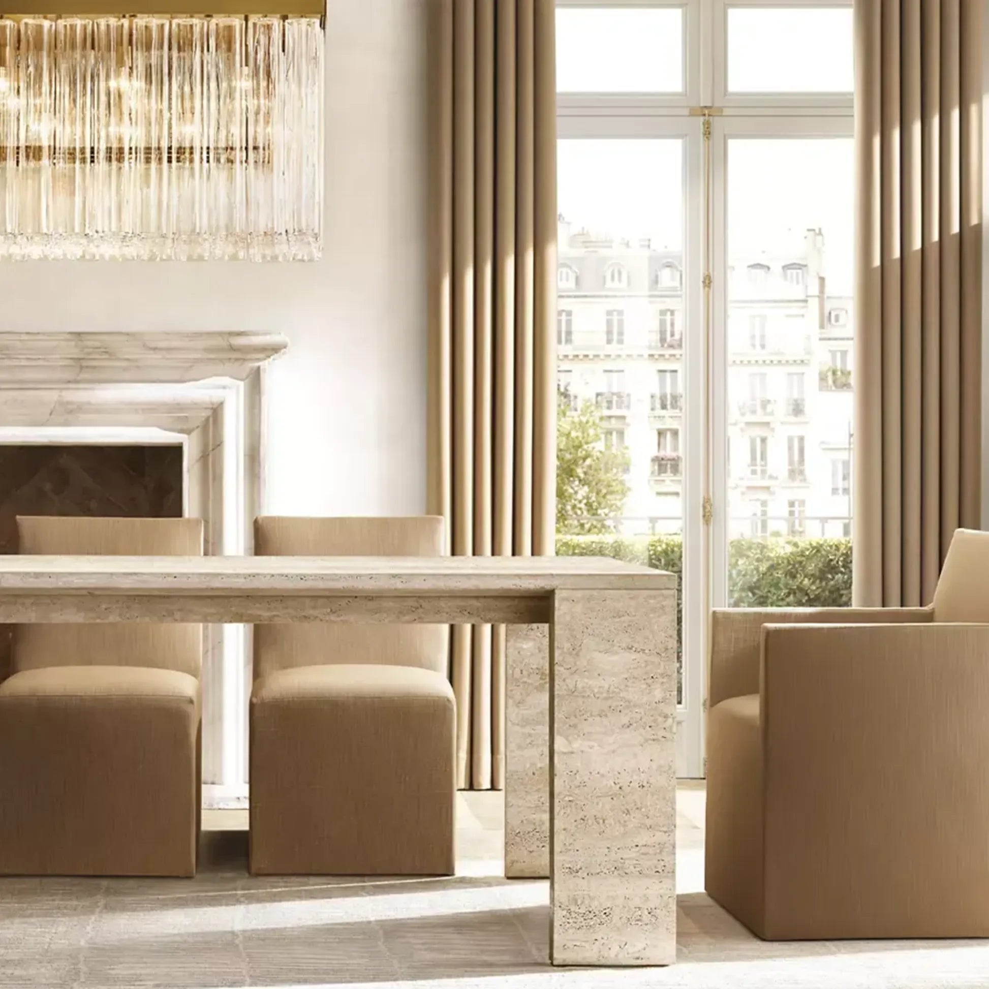 Wyeth Travertine Parsons Rectangular Dining Table