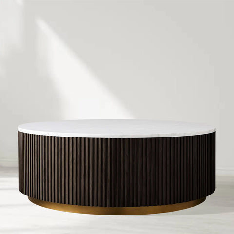 Finnley Round Coffee Table Stone Top Sofa Center Tea Table with Brass Base