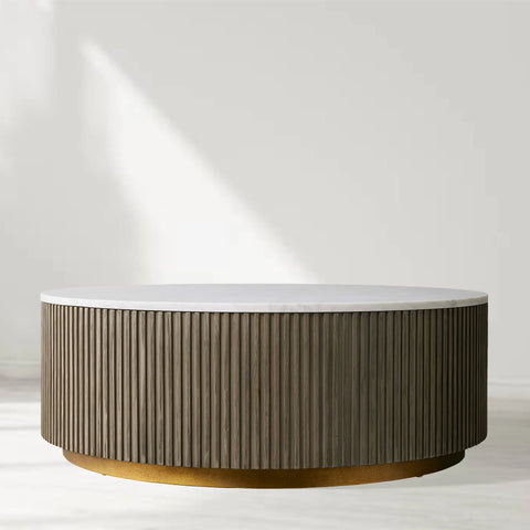 Finnley Round Coffee Table Stone Top Sofa Center Tea Table with Brass Base