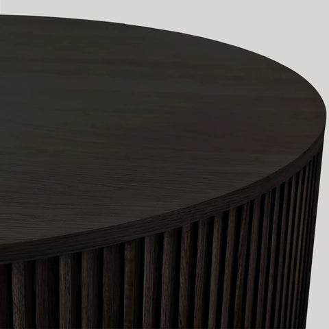 Finnley Round Wood Coffee Table Modern Sofa Center Tea Table with Reeded Detailing