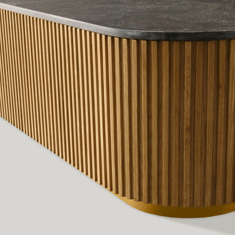 Finnley Solid Wood Coffee Table with Stone Top Center Tea Table