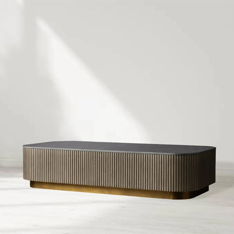 Finnley Solid Wood Coffee Table with Stone Top Center Tea Table
