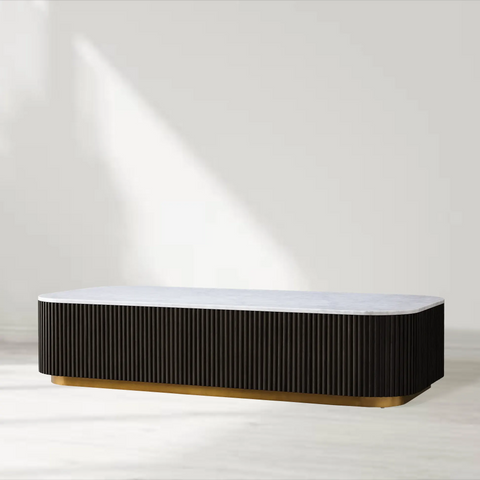 Finnley Solid Wood Coffee Table with Stone Top Center Tea Table