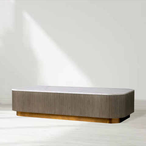 Finnley Solid Wood Coffee Table with Stone Top Center Tea Table