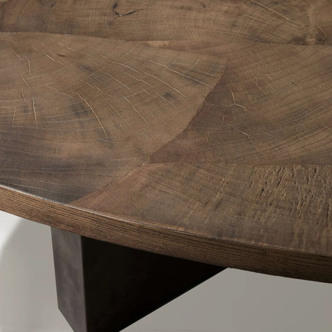 Polanco Wood Round Dining Table With Oxidized Steel Base