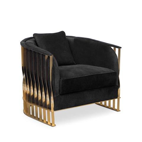 Brass Leather Gold Sculptural Form Armchair