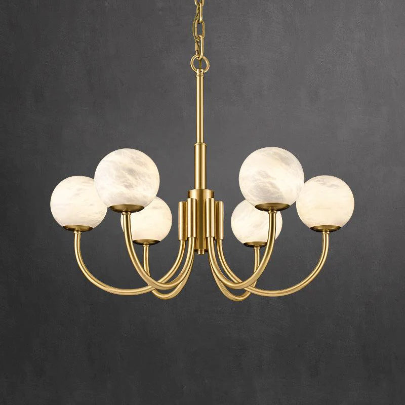 Lenny Modern Alabaster Chandelier, Pendant Brass Chandelier