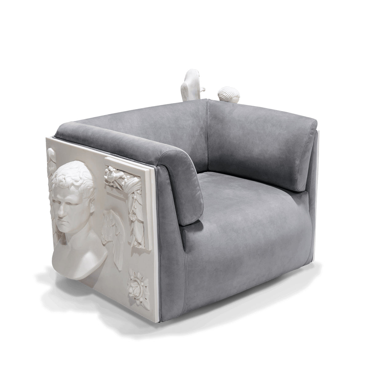 Stone Wood Sculptural Form Armchair