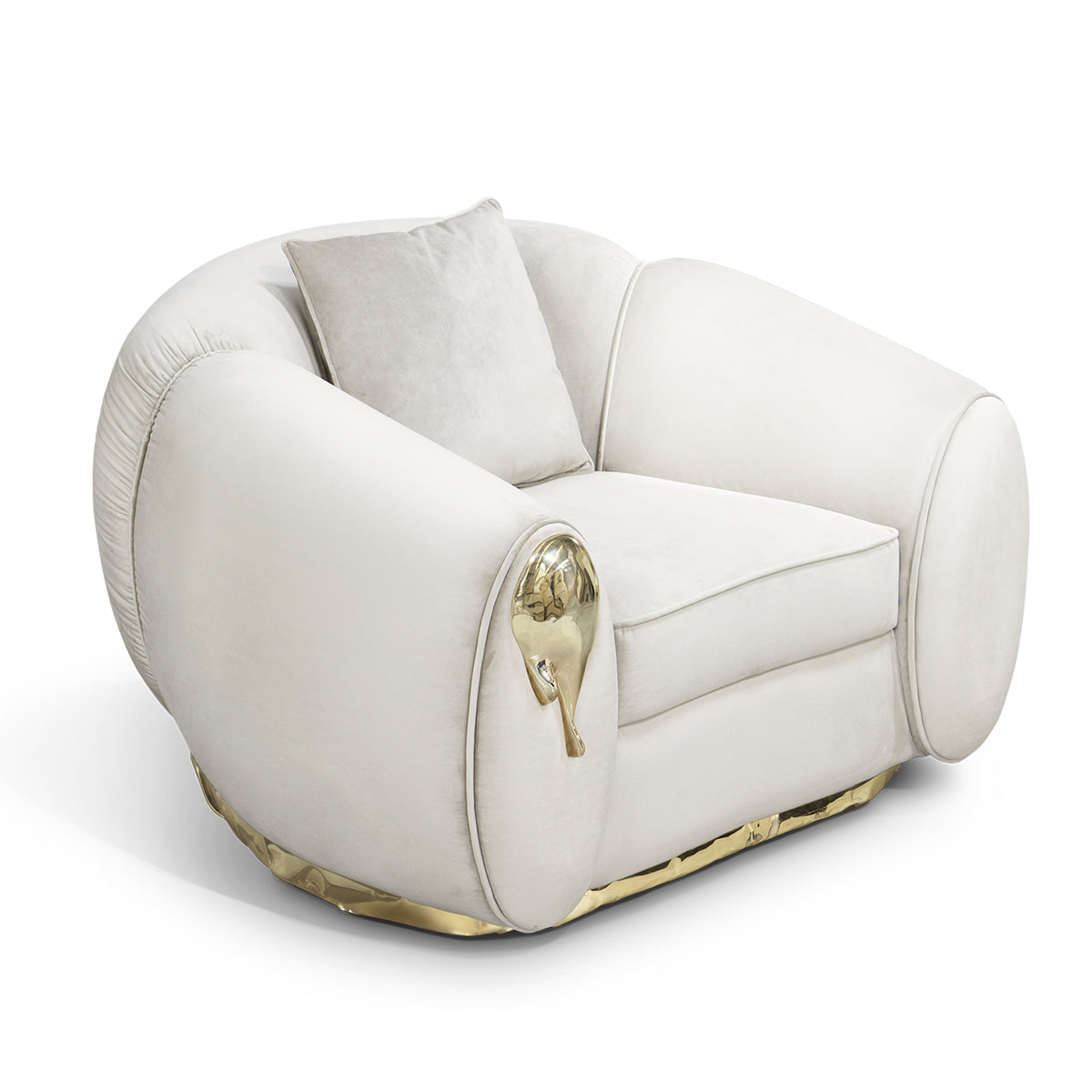 Brass Leather Sculptural Form Armchair