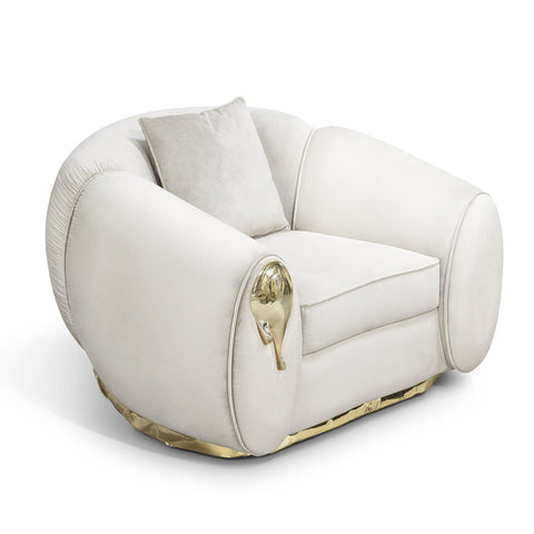 Brass Leather Sculptural Form Armchair