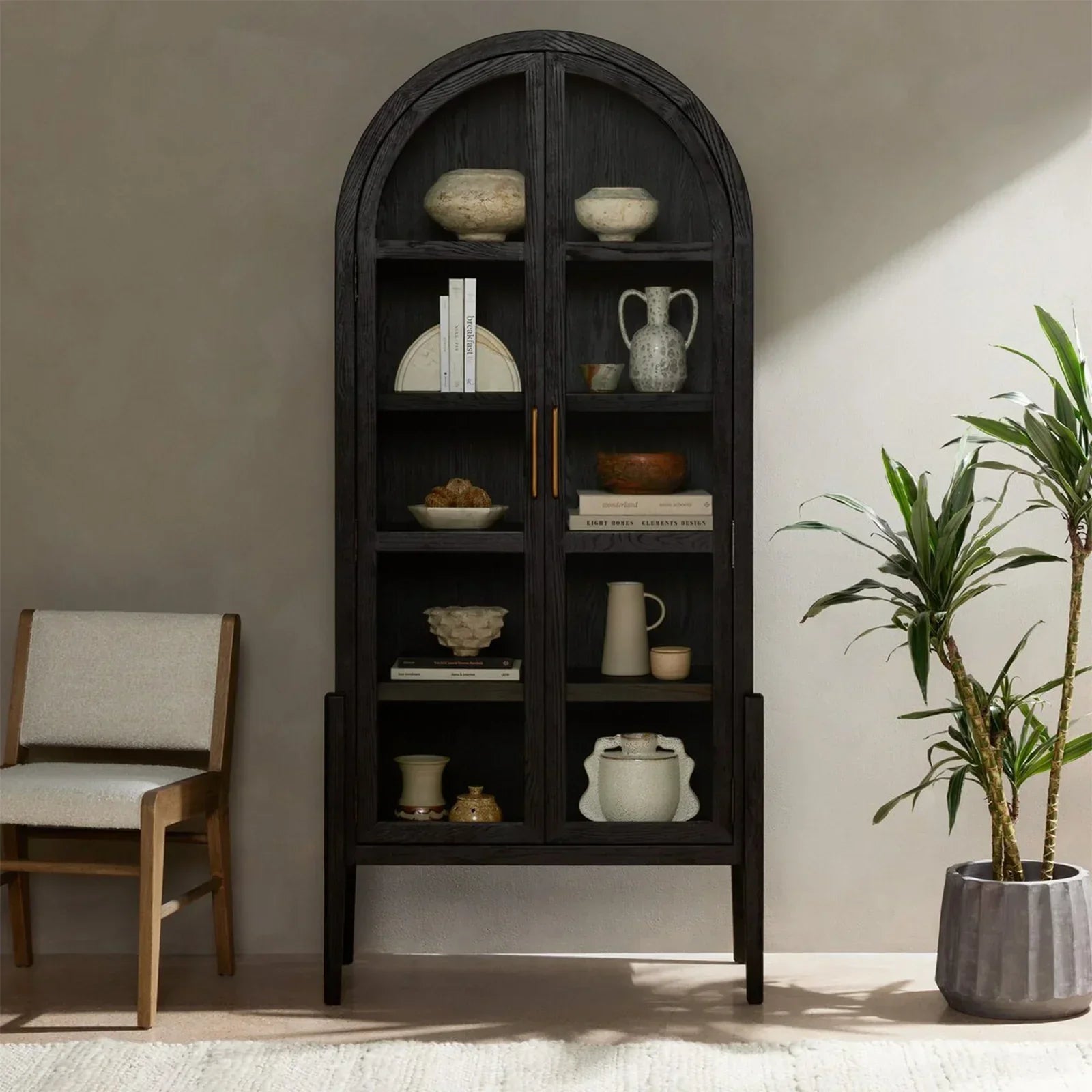 Hattie Wright Mediterranean Glass Door Display Cabinets Wood Living Dining Room Tall Cabinets