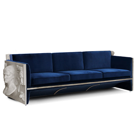 Stone Wood Sculptural Form Sofa