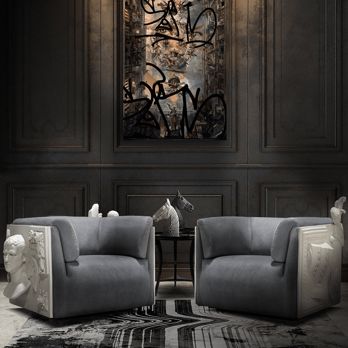 Stone Wood Sculptural Form Armchair