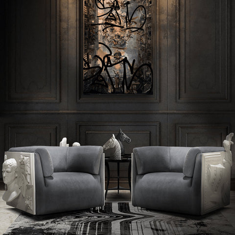 Stone Wood Sculptural Form Armchair