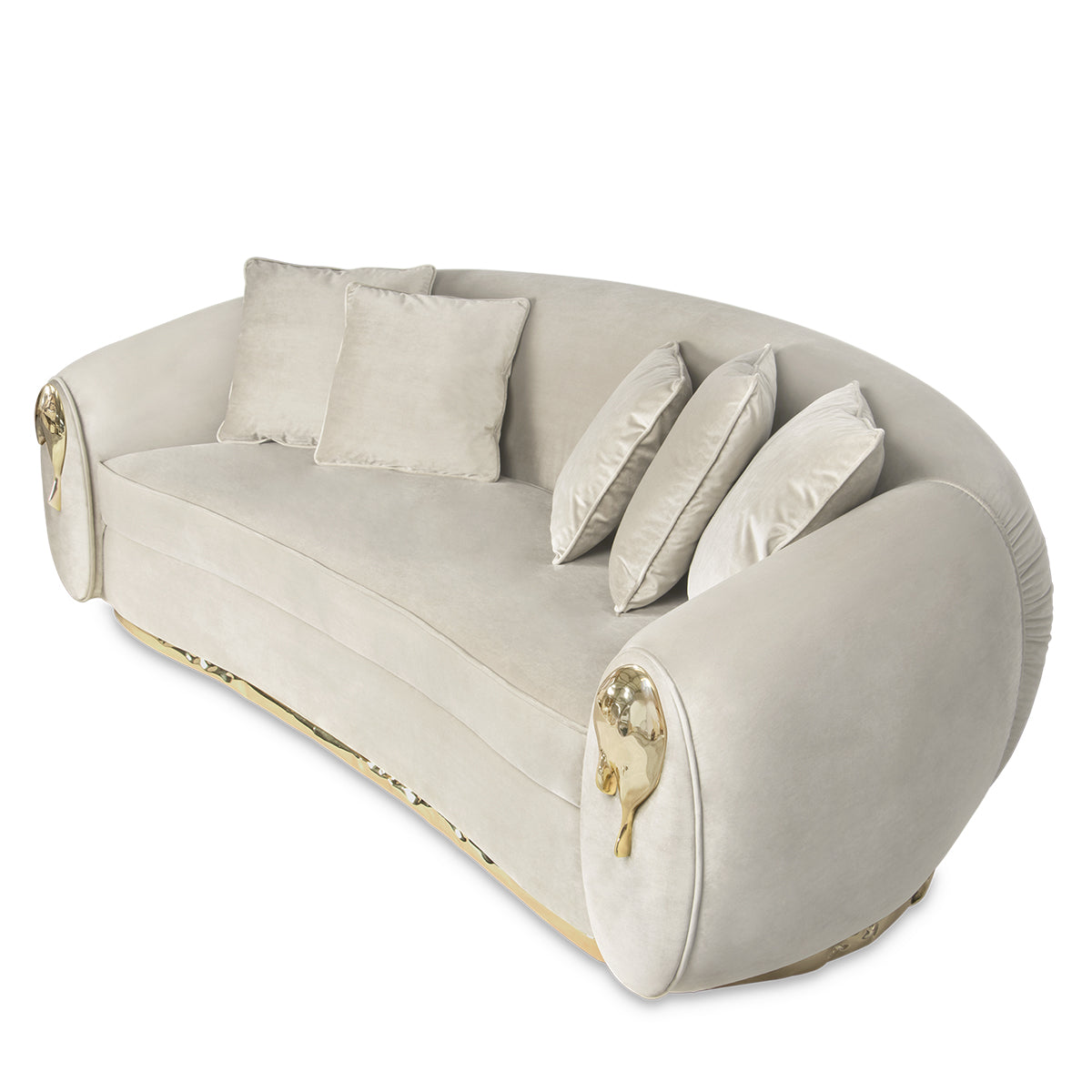 Brass Wood Sculptural Form Sofa Living Room