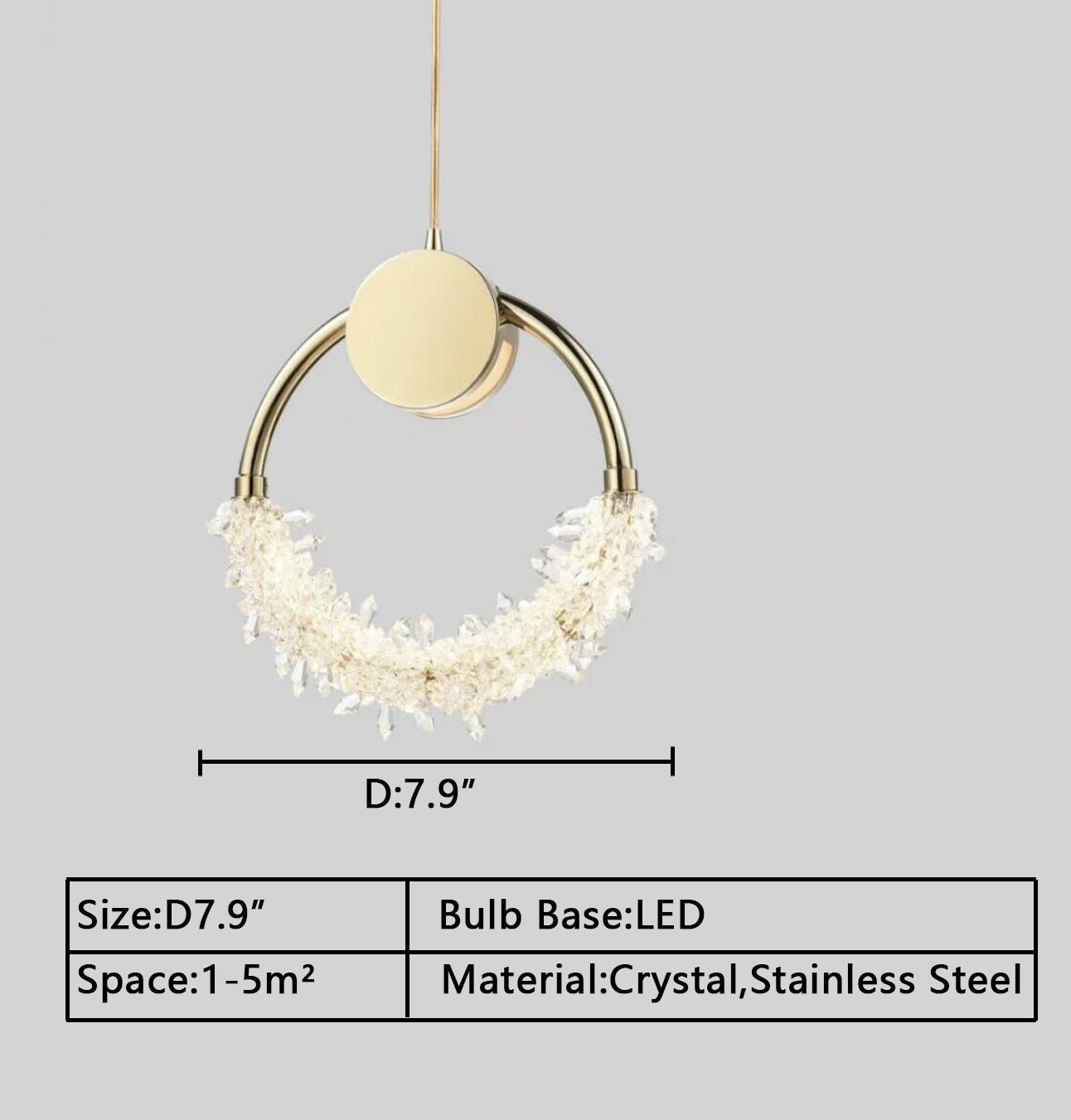 Modern Art Creative Ring Crystal Pendant Light Gold/Chrome Entryway/Bedside Light Fixture