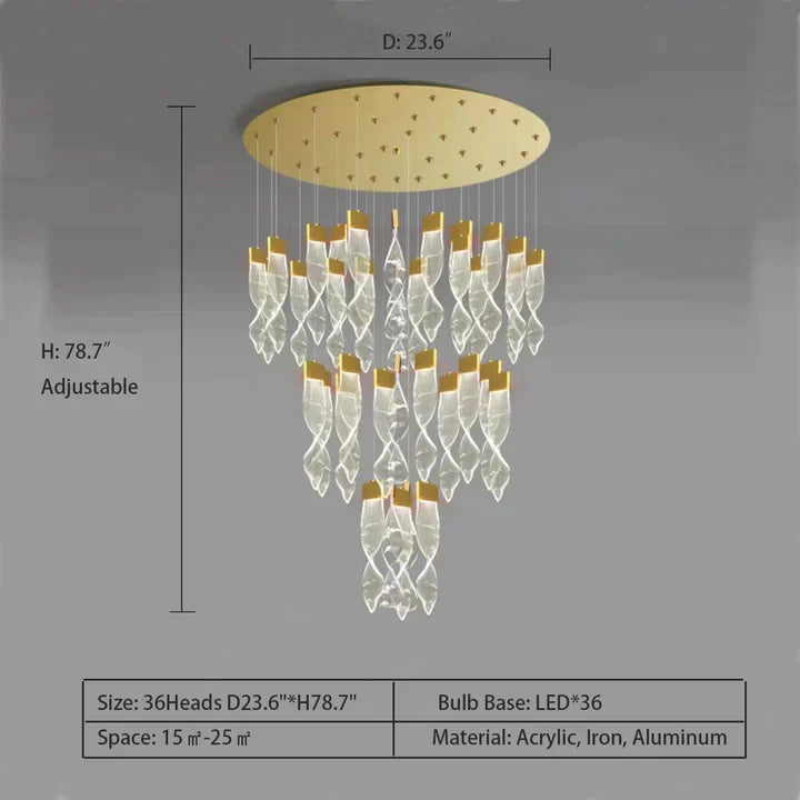spiral, staircase, adjustable, acrylic, DNA, living room, indoor, extra large, chandelier, creative, luxury, wire, gold, LED, demension,round