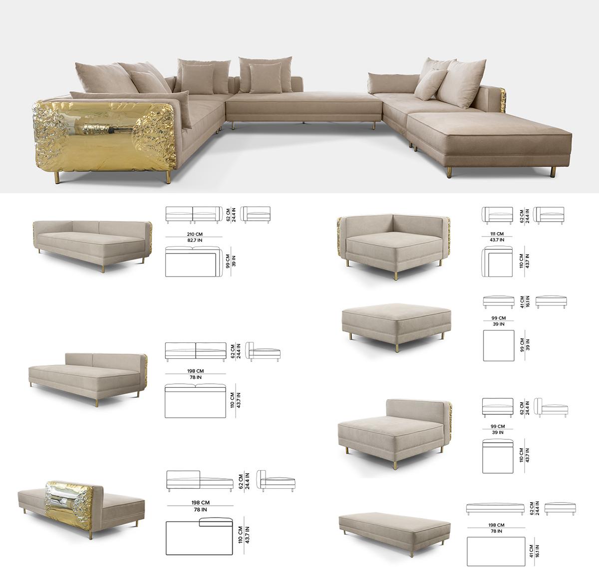 Imperfect Sculptural L-Shaped Modular Sofa