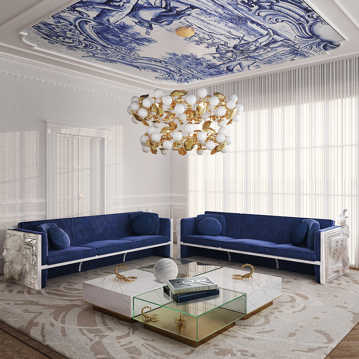 Stone Wood Sculptural Form Sofa