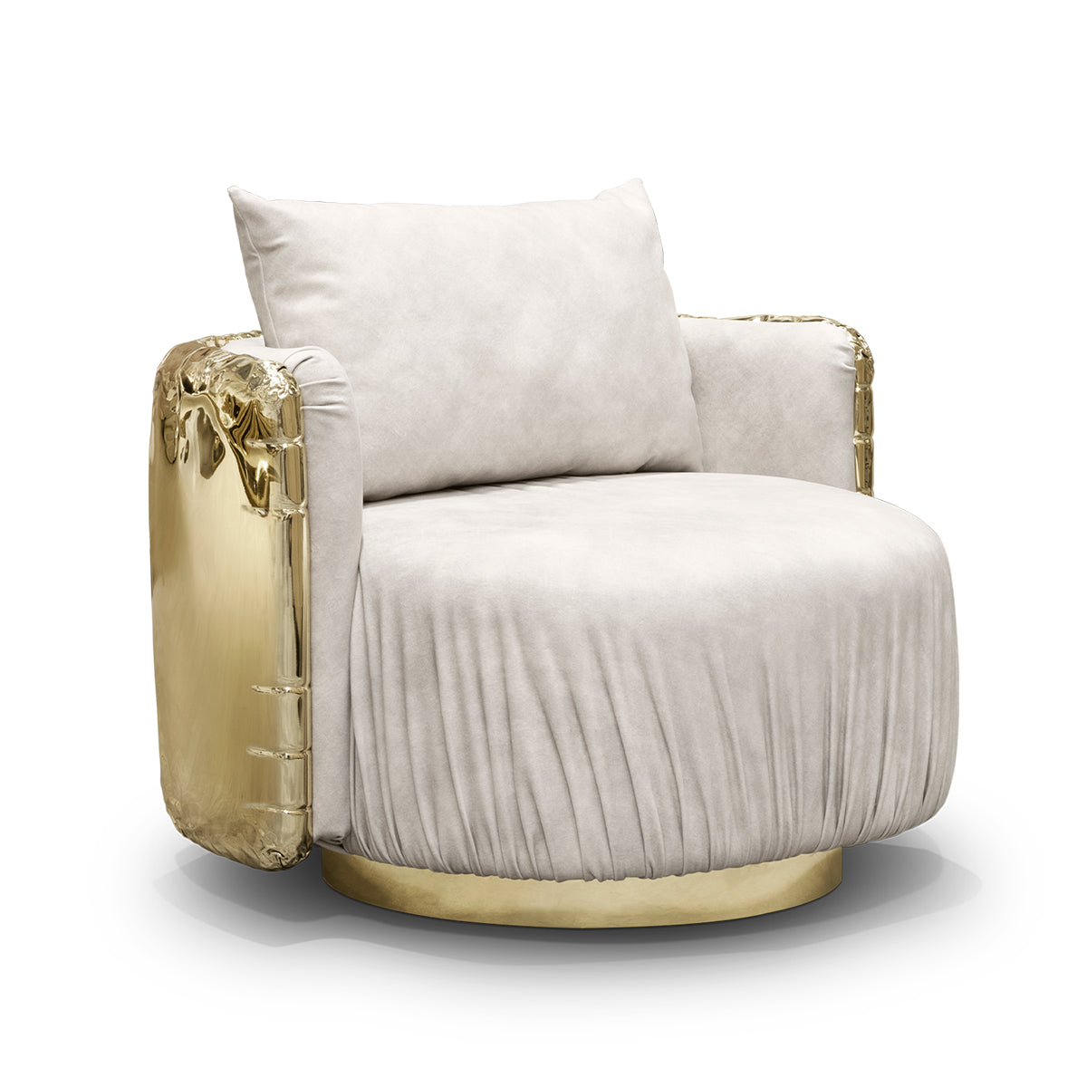 Brass Wood Sculptural Form Armchair