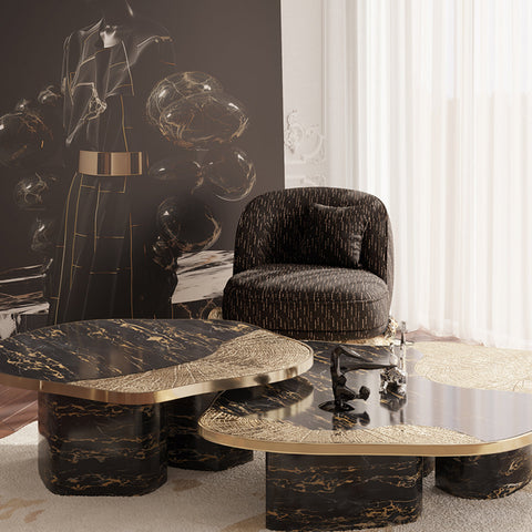 Brass Wood Sculptural Form Sideboard Living Room