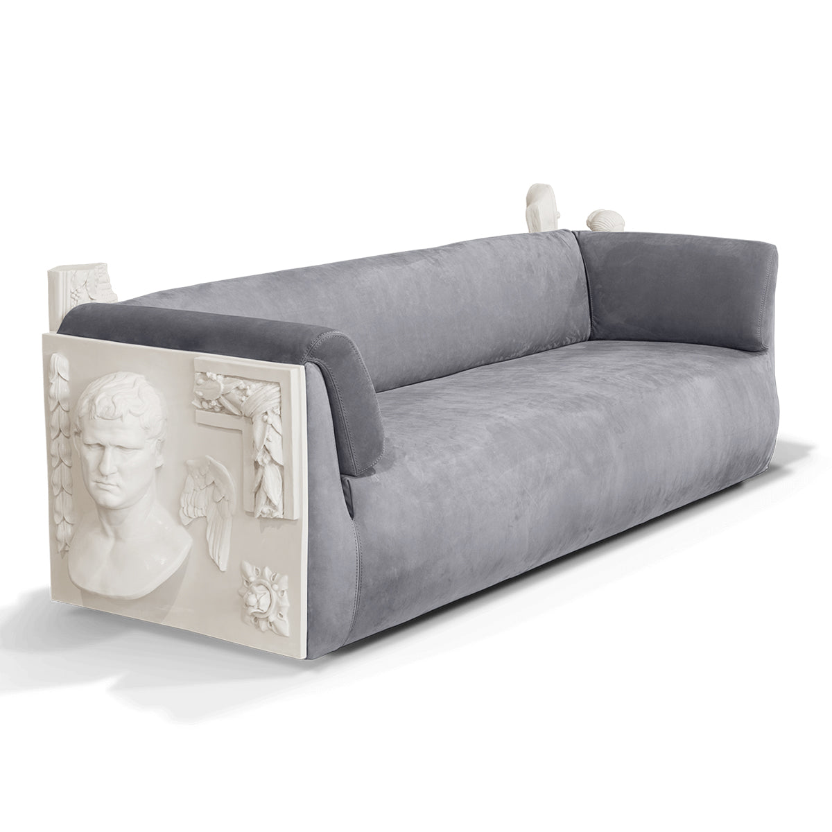 Stone Wood Sculptural Form Sofa