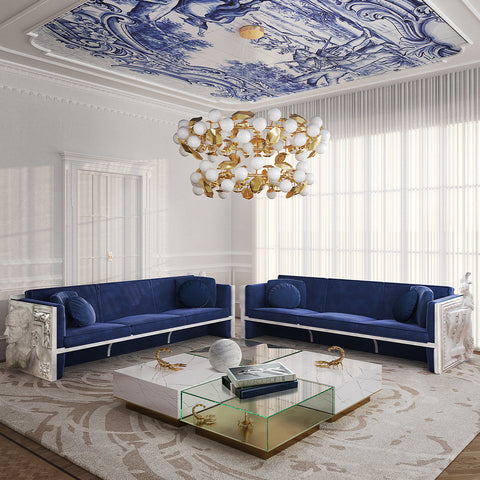 Stone Wood Sculptural Form Sofa
