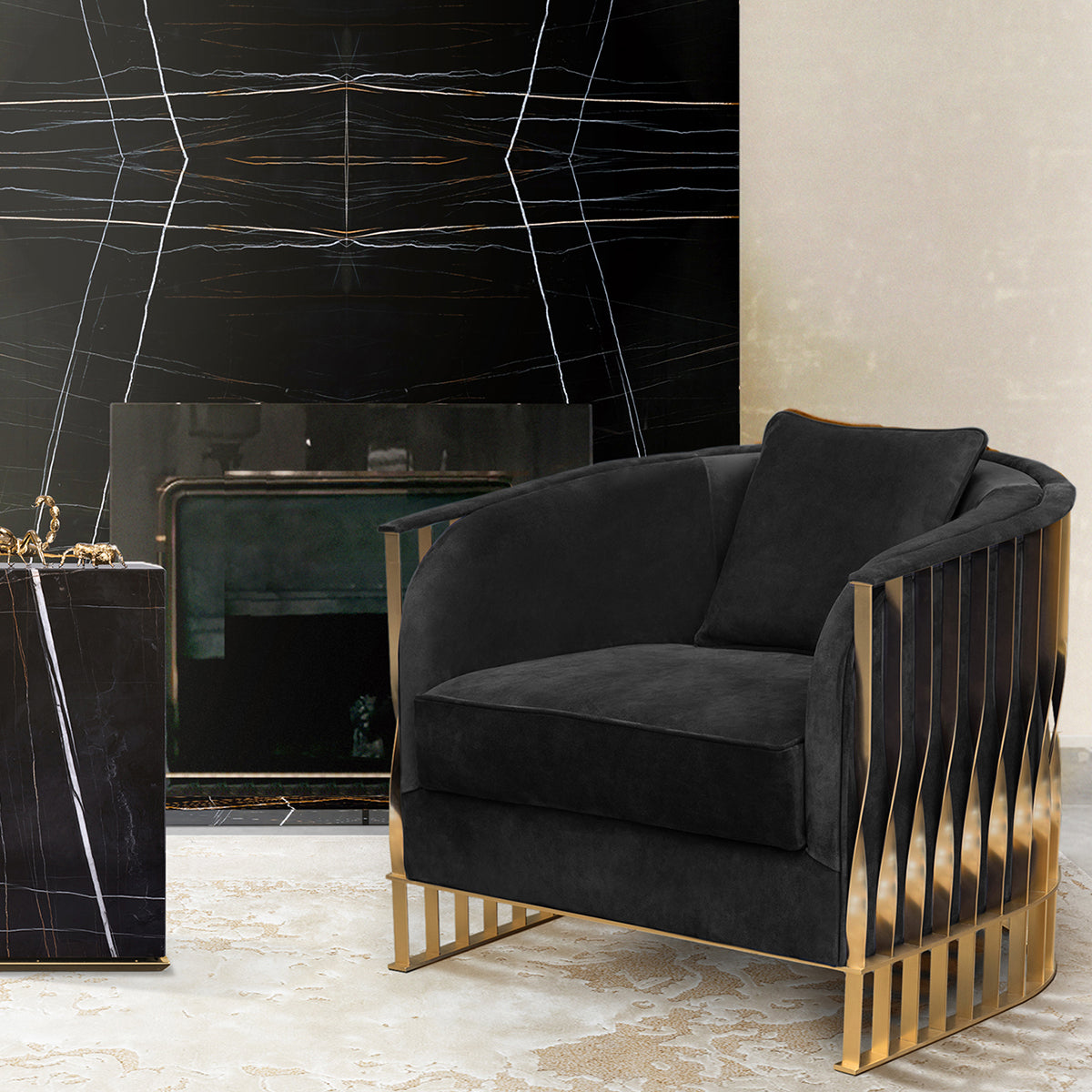 Brass Leather Gold Sculptural Form Armchair
