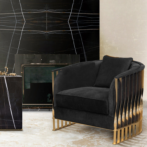 Brass Leather Gold Sculptural Form Armchair