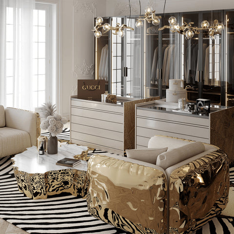 Brass Leather Sculptural Form Armchair
