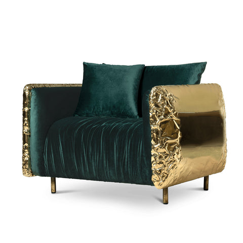 Brass Leather Sculptural Form Armchair
