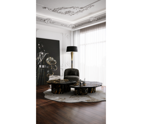 Stone Marble Black Sculptural Form Coffee Table