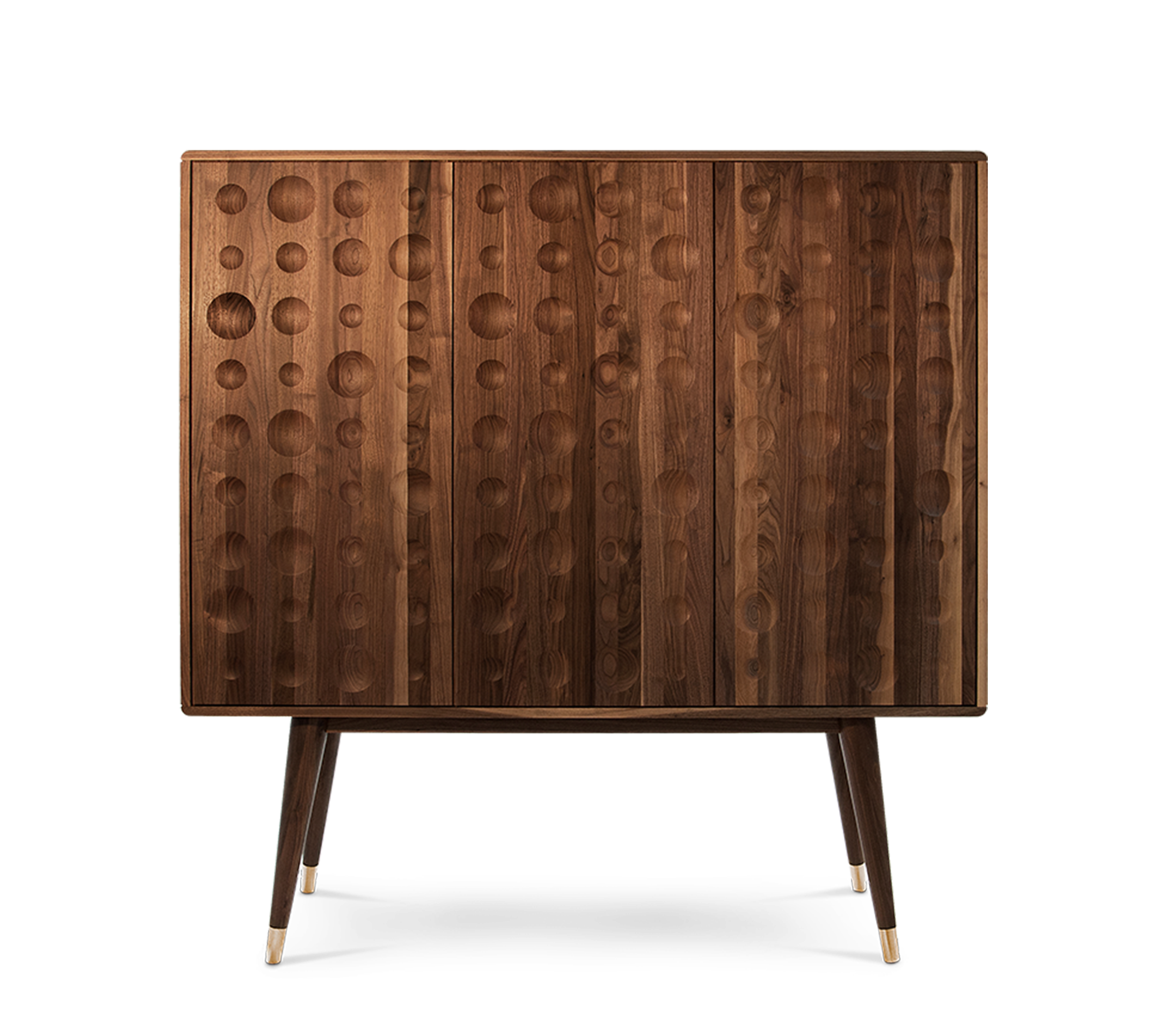 Walnut Bar Cabinet with Brass Accents and Hidden Storage